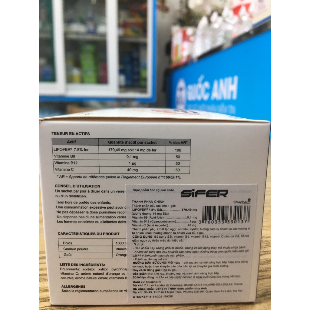 SIFER Hộp 60 Gói Giúp Bổ Sung Sắt Vitamin B9 B12 Vitamin C Làm Giảm Nguy Cơ Thiếu Máu Do Thiết Sắt Hiệu Quả