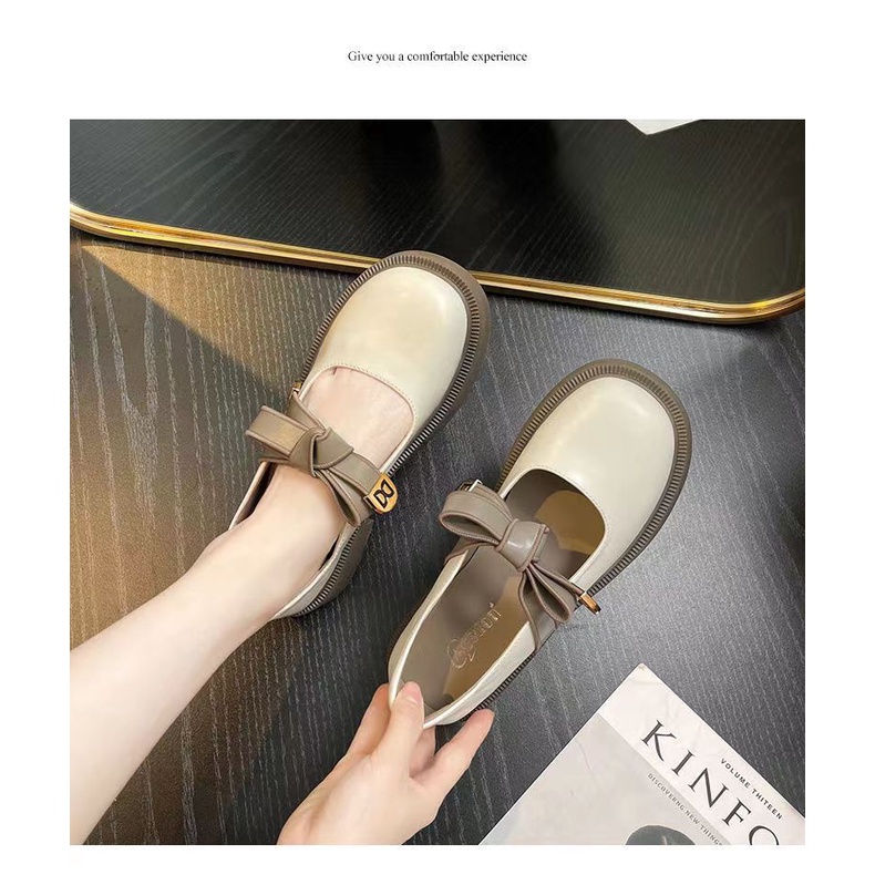 Giày Slip on Da Đế Xuồng Đính Nơ Phong Cách Thời Trang Vintage Dành Cho Nữ giày lolita