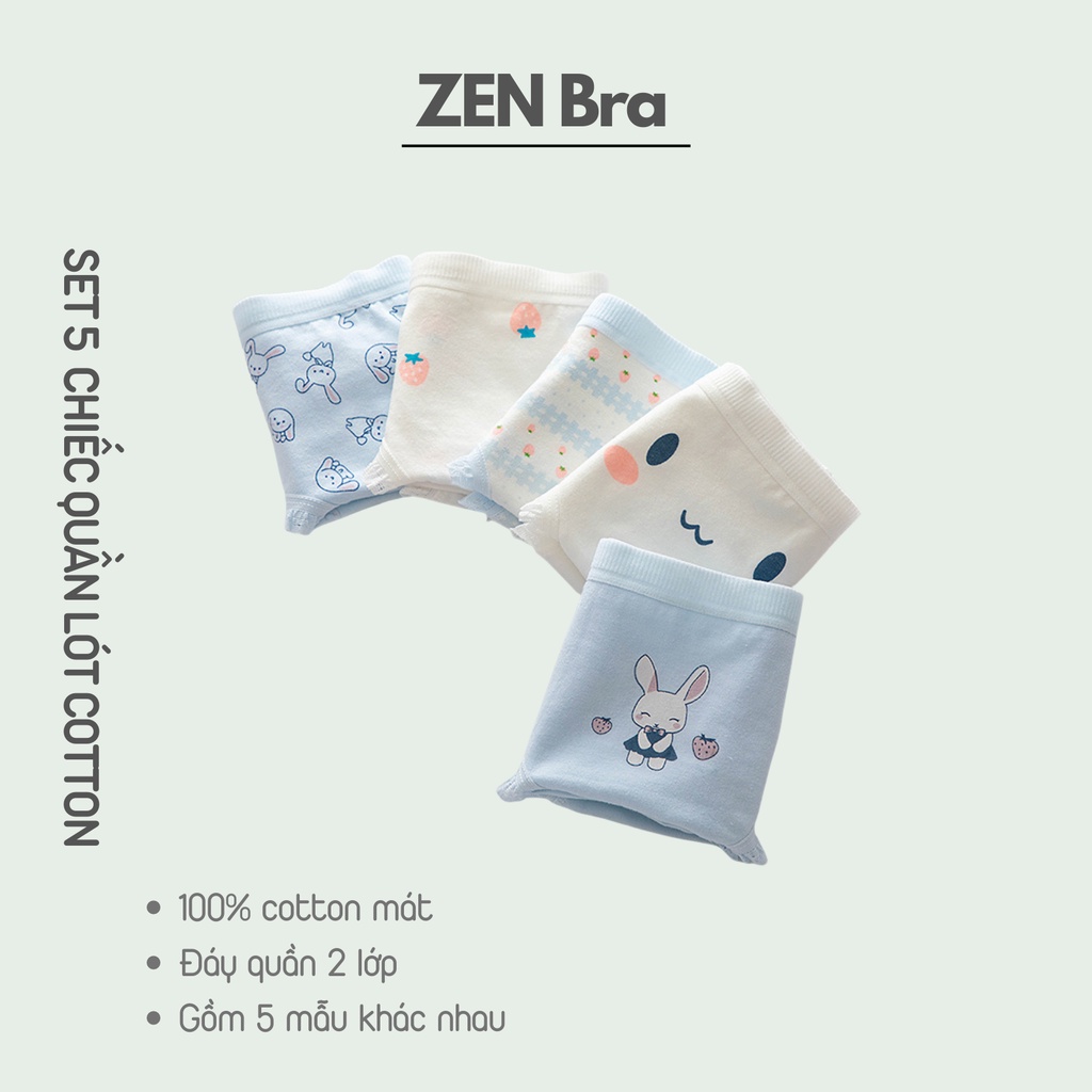 Set 5 quần lót nữ dễ thương Zenbra hình Thỏ xinh chất cotton mát co dãn.
