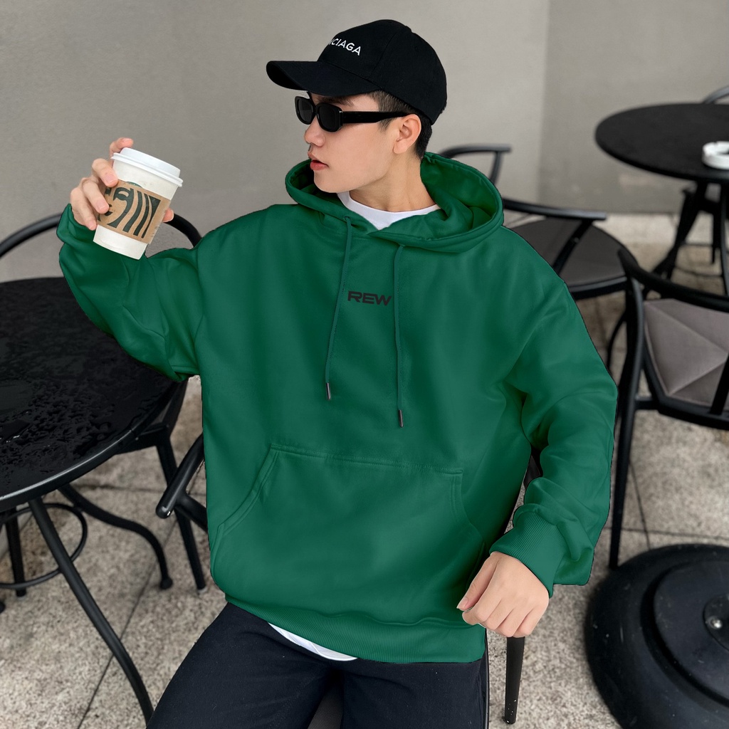Áo Hoodie trơn nhiều màu Form rộng 100% Cotton REW