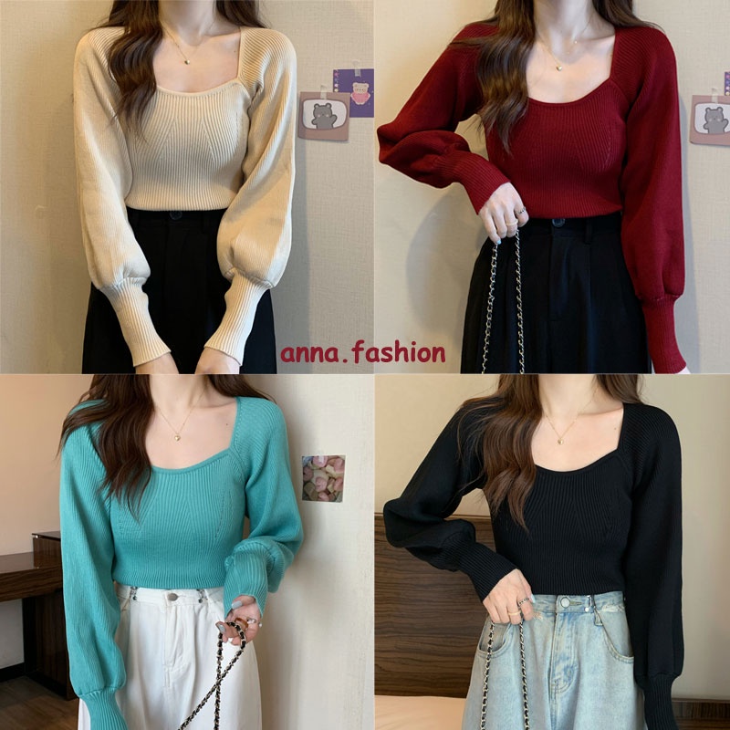 ️ anna.fashion J136 ️ Áo sơ mi dệt kim dài tay đẹp Vải mềm mại và thoải mái Dây đeo Spaghetti dễ thư