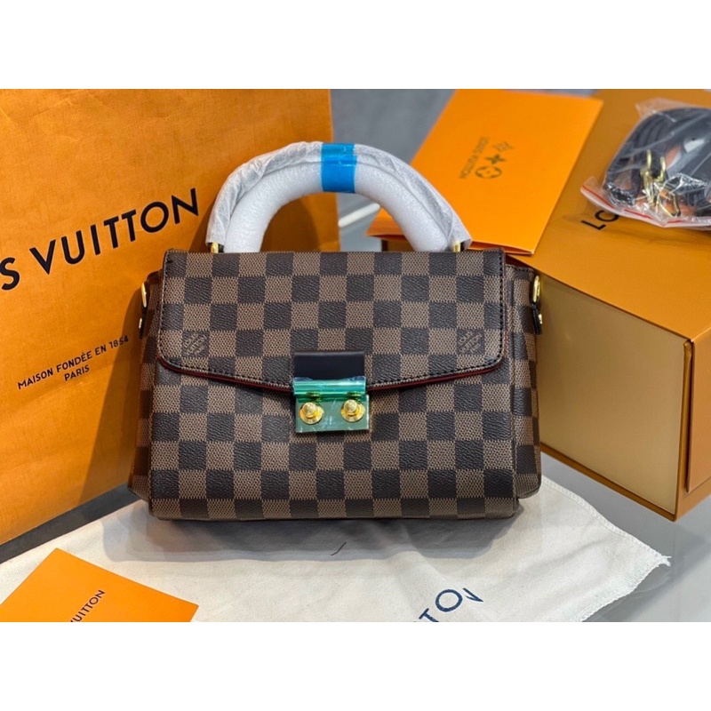 TÚI XÁCH NỮ LV CROISETTE HOA ĐEN CARO NÂU TRẮNG SUPER VIP 2 BOX SIZE 23 SMANO BAGS LIKE AUT HOẢ TỐC