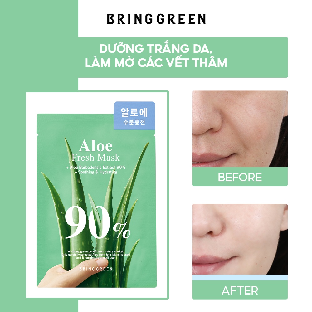 Mặt Nạ Nha Đam Dưỡng Da Bring Green Aloe 90% Fresh Mask 20g (10pcs)