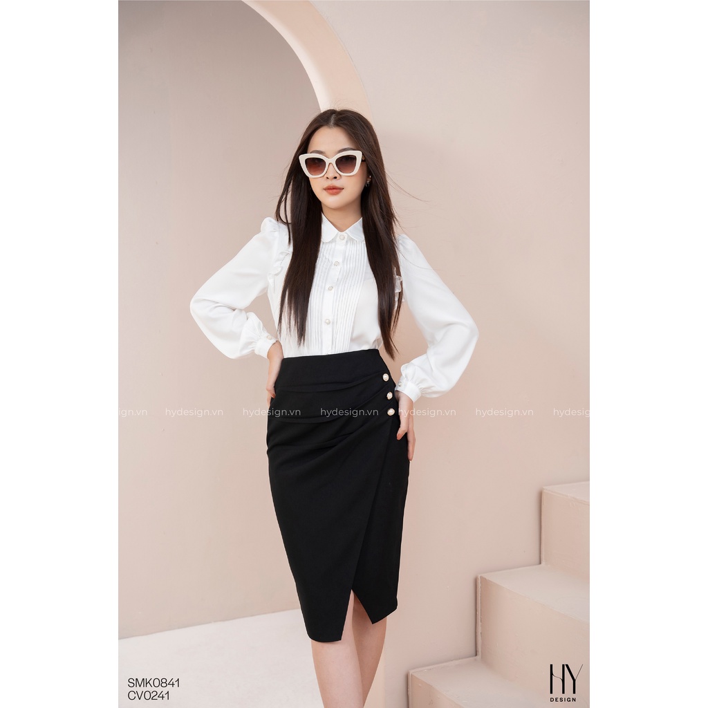 Áo sơ mi lụa Hàn cách điệu bèo 2 bên thiết kế tinh tế thanh lịch - SMK0841