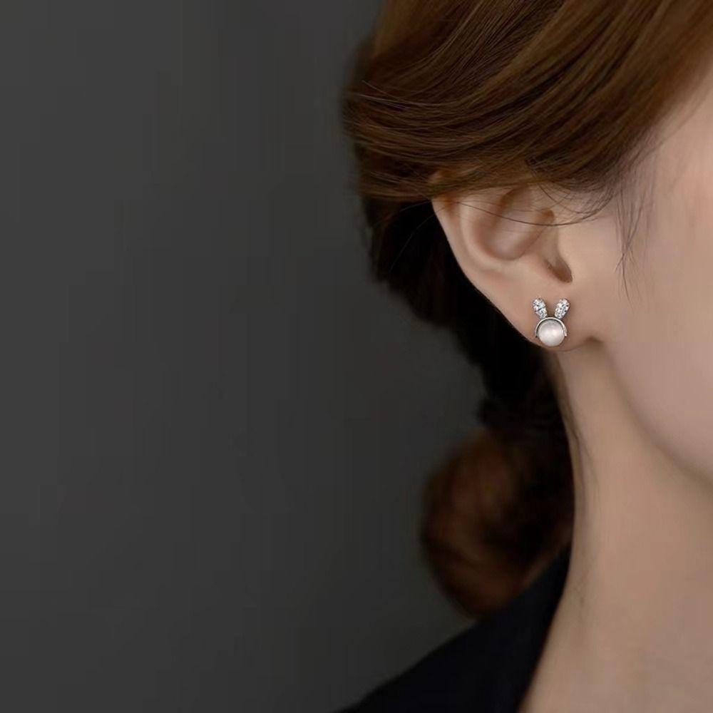 Khuyên Tai Hình Thỏ Mắt Mèo Tráng Men Dễ Thương Cá Tính|Khuyên Tai Phong Cách Vintage Ngọt Ngào