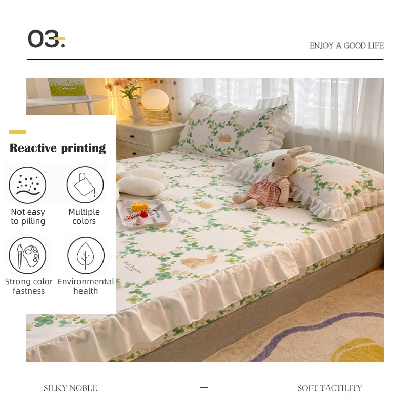 Ga Giường Bộ Drap giường Với Vỏ Gối Ren Nhún Bèo Chất Lượng Cao Phù Hợp Với Giường Đơn Trí Nhà