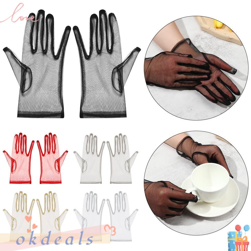 1 Cặp Găng Tay Vải Tuyn Siêu Mỏng Phong Cách Vintage Cho Cô Dâu