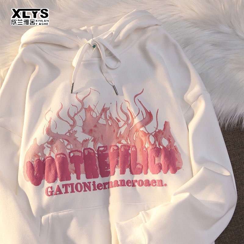 Áo hoodie XINLANYASHE in chữ phong cách Hàn Quốc thời trang cổ điển cho nữ sinh