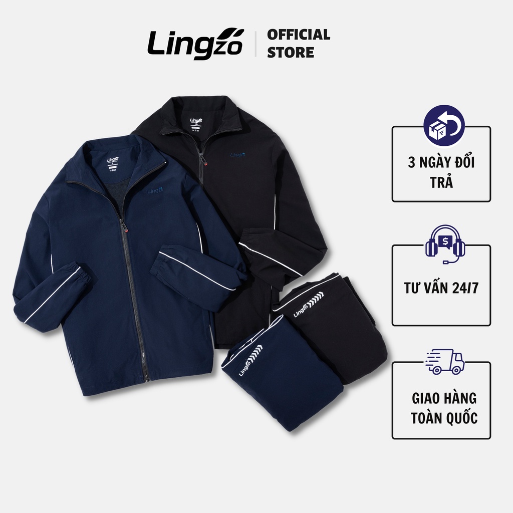 Bộ quần áo gió thể thao nam LINGZO set đồ thể thao 2 lớp chất vải gió hạt cao cấp hàng thiết kế thu đông trẻ trung