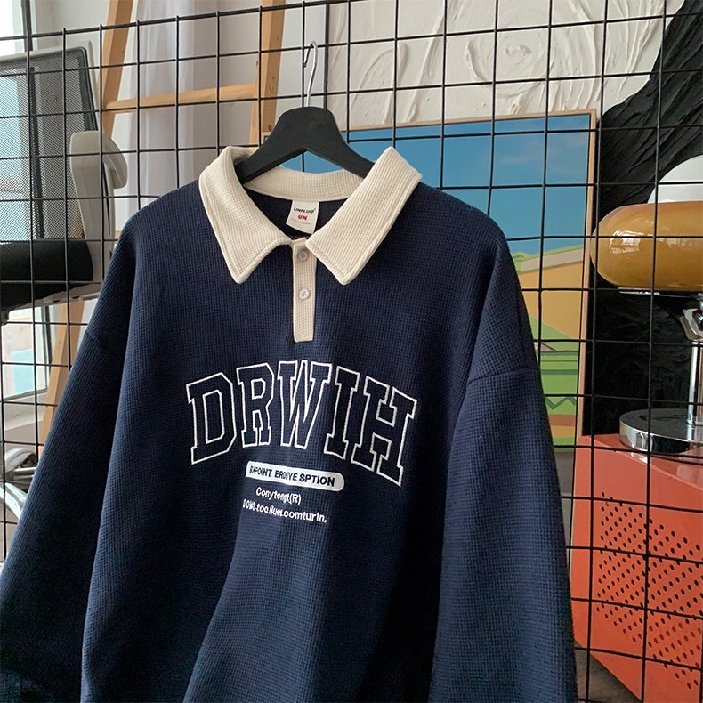 Áo polo tay dài DRWIH - Áo Sweater Unisex Form Rộng  - Vải tổ ong Phong Cách Ulzzang – MayLinh Shop