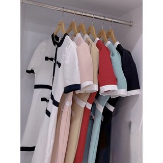 Đầm linen xước form A viền túi