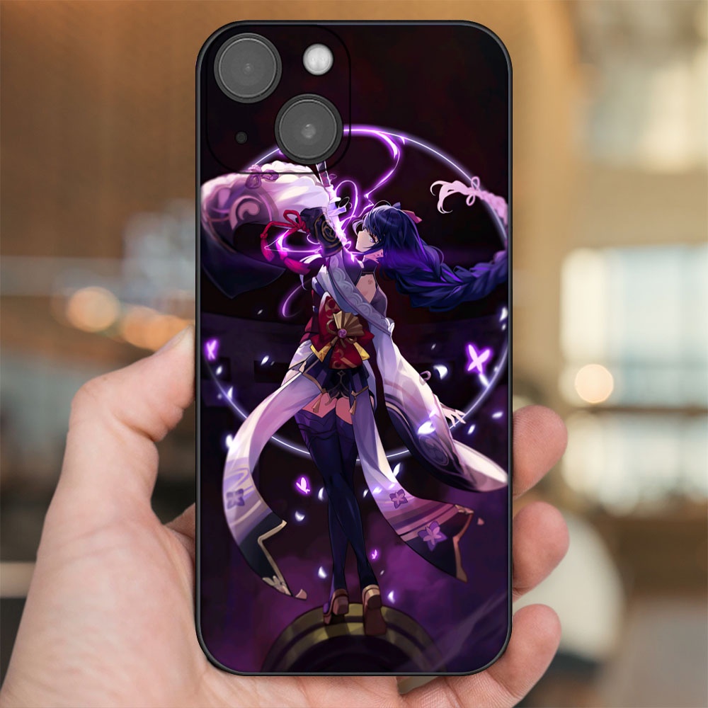Ốp lưng iPhone 14 dẻo đen cạnh vuông in hình Raiden Shogun Genshin Impact