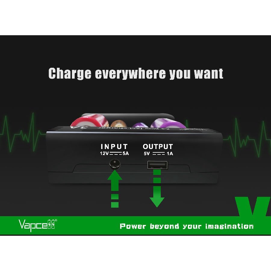 Cục sạc thông minh WURKKOS Vapcell S4 + 4 khe cắm max 3A thích hợp cho pin 10440 14500 16340 18650 21700 Và 26650