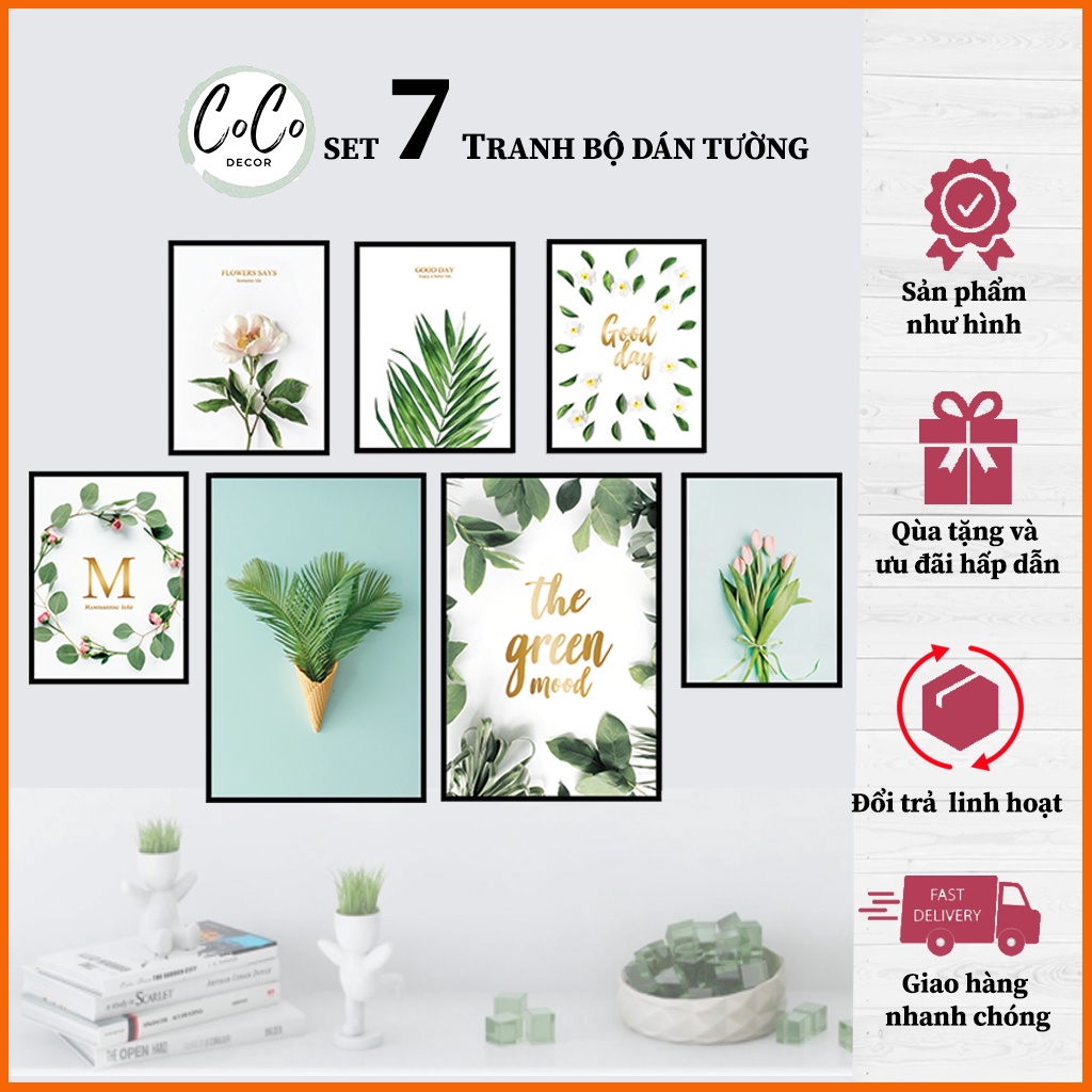 Tranh treo tường phòng ngủ , tranh dán tường , trang trí , decor - COCO - BỘ 7 BỨC LỚN - có sẵn keo 2 mặt