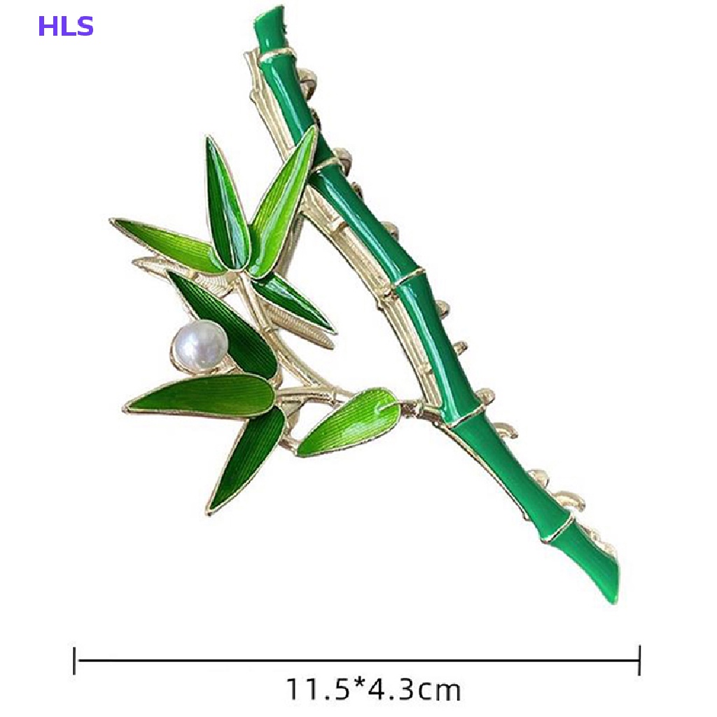 Kẹp Tóc Cá Mập Bằng Tre Đính Ngọc Trai Giả Màu Xanh Lá Dành Cho Nữ