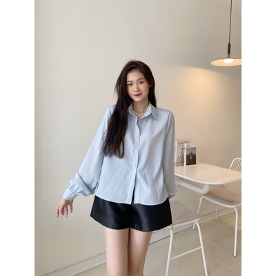 YU CHERRY | Áo sơ mi nữ tay bồng đuôi cá Freesize Basic Shirt YA432