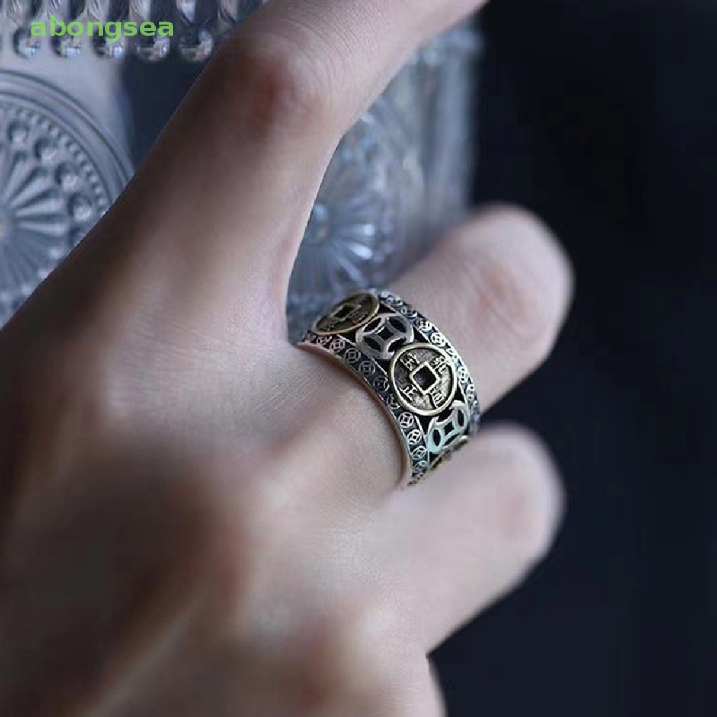 Abongsea Nhẫn Hở Hình Đồng Xu Hoàng Đế May Mắn Phong Cách Vintage Có Thể Điều Chỉnh Cho Nam Nữ