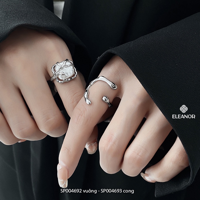 Nhẫn nữ hở bạc 925 Eleanor Accessories viền cong đính ngọc trai nhân tạo phụ kiện trang sức 4692