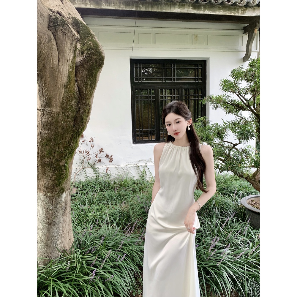 Đầm Dài Xếp Ly Vải Satin Cao Cấp Thời Trang Mùa Hè Phong Cách Mới Dành Cho Nữ