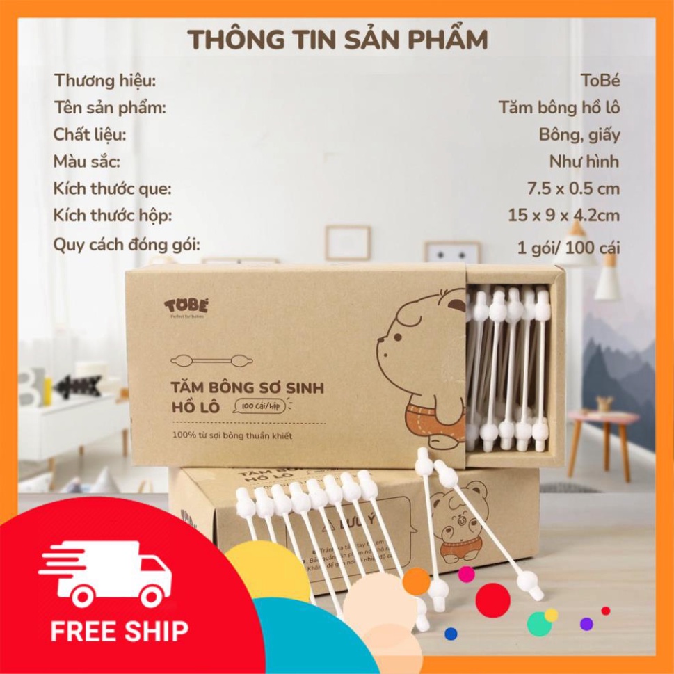 Tăm Bông Ngoáy Tai Trẻ Em Hồ Lô Tobé Êm Mềm, Hộp 100 Que Tăm Bông Cho Bé Sơ Sinh Nana's Kid