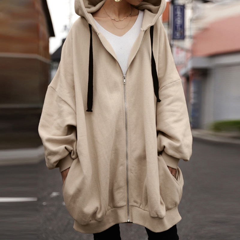 Mới Áo Hoodie Nữ Dáng Rộng Màu Trơn Thời Trang