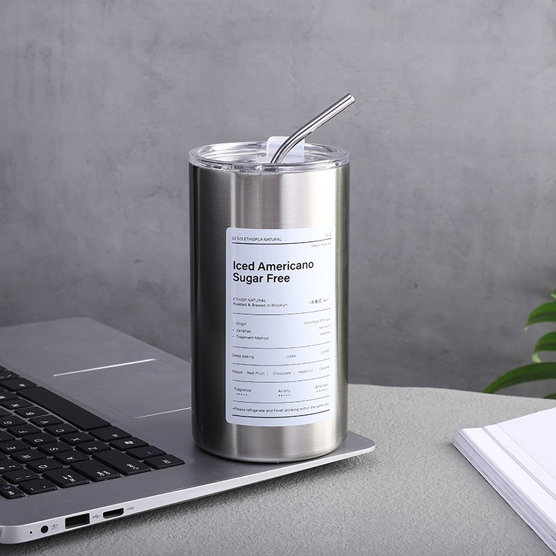 Bình ly giữ nhiệt ICED AMERICANO tặng kèm ống hút  Ráp dung tích 650ml, chất liệu thép cao cấp không gỉ giữ nhiệt