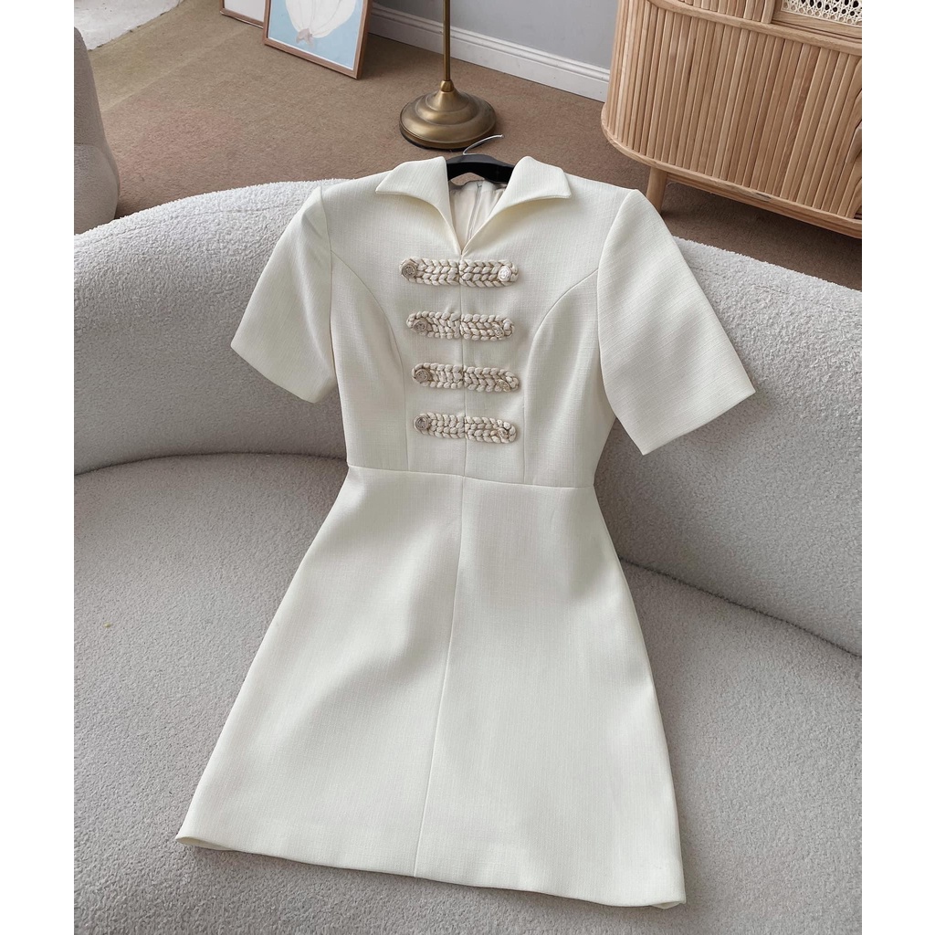 Đầm chữ A đi dự tiệc cưới, thiết kế cổ V, tay ngắn xinh xắn - Suzy