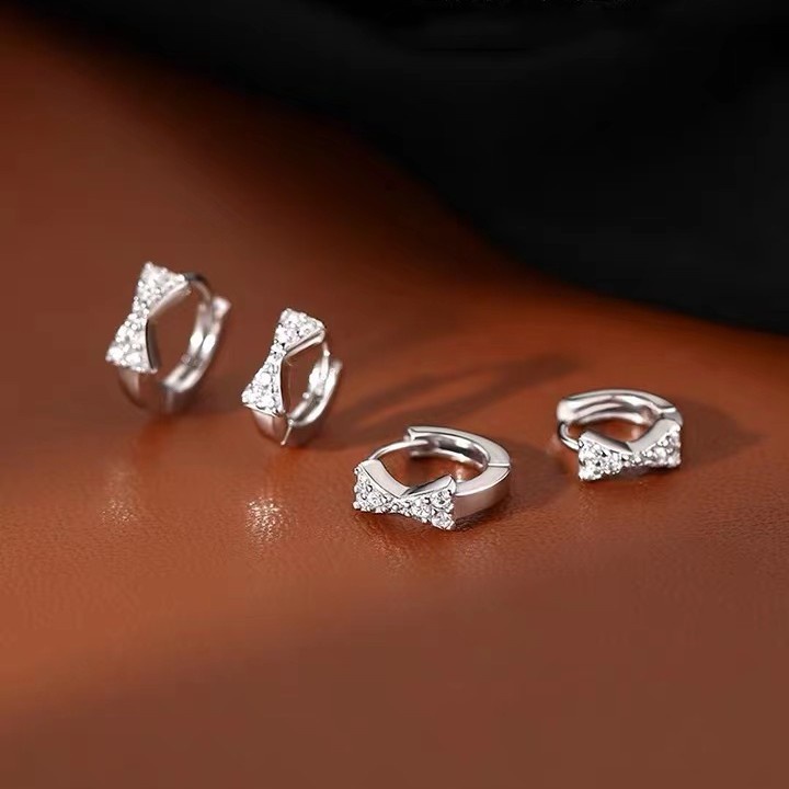 Bông tai đính đá hình nơ chất liệu bạc 925 Hasa khuyên tai hoa tai tròn phong cách Hàn Quốc cực xinh nữ tínho