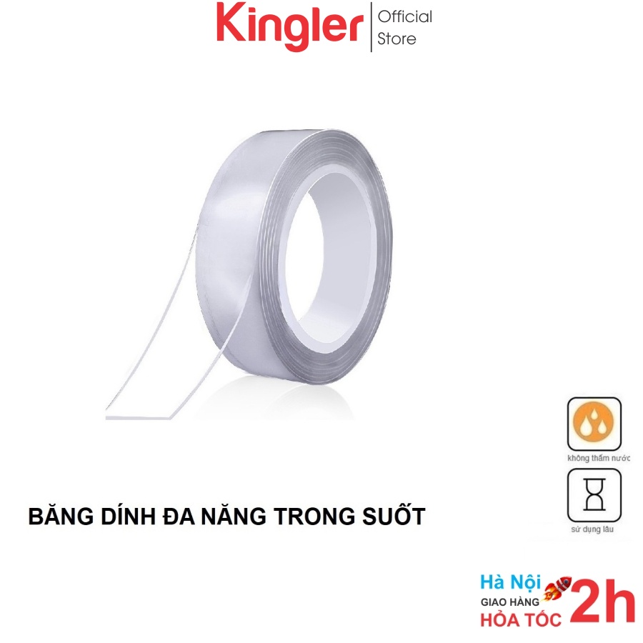 Cuộn Băng Dính Trong Suốt 2 Mặt, Băng Keo Siêu Dính, Hút Dính Mọi Bề Mặt, Không Thấm Nước, Tái Sử Dụng- Kingler 6005