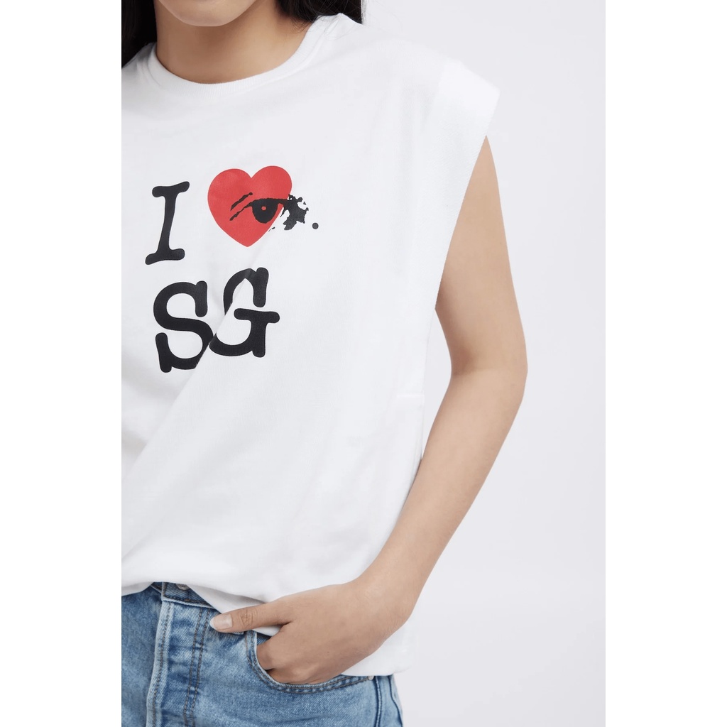 TheBlueTshirt - Áo Thun Ba Lỗ Màu Trắng - Shoulder Pad Tee - I Love SG