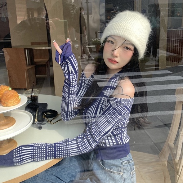 Áo cardigan ZHELIHANGFEI vải dệt kim cổ chữ V trễ vai quyến rũ thời trang