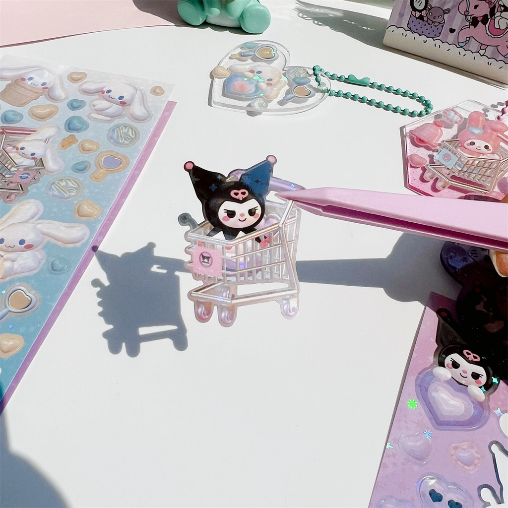 SANRIO Miếng Dán PVC Laser Họa Tiết Hoạt Hình Kuromi Cinnamoroll 3D Trang Trí Sổ Tay DIY