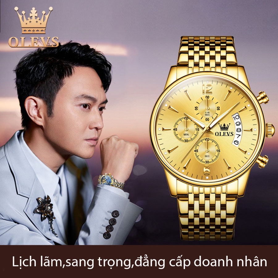 Đồng hồ nam doanh nhân Olevs size 42mm,dây đeo thép không gỉ,chống nước 30m