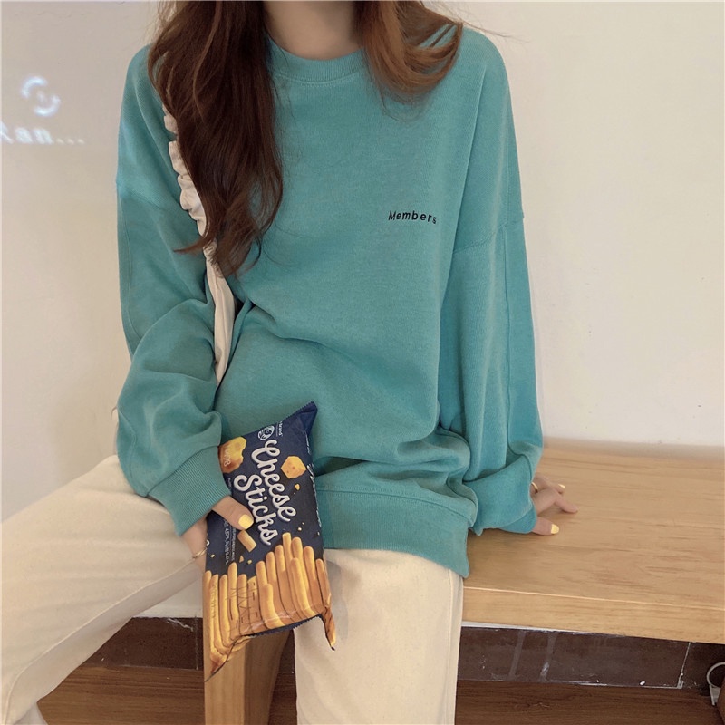 NRVP Áo Thun Nữ Dài Tay Dáng Rộng Màu Trơn Phong Cách Hàn Quốc Mới