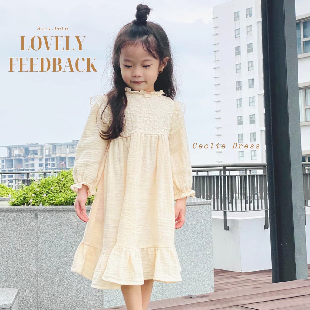 Váy bé gái Sora.bébé Ceclie Dress chất liệu muslin phối ren thêu hoa cao cấp