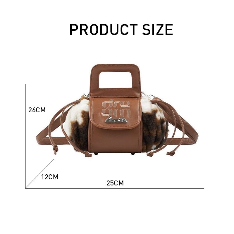 Túi Đeo Chéo Vai Kiểu Dây Rút Họa Tiết Da Bò Sữa Bằng Vải Lông Thời Trang Dành Cho Nữ