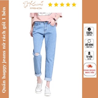 Quần baggy jeans nữ rách gối - Quần bò nữ rách gối Kairos Store
