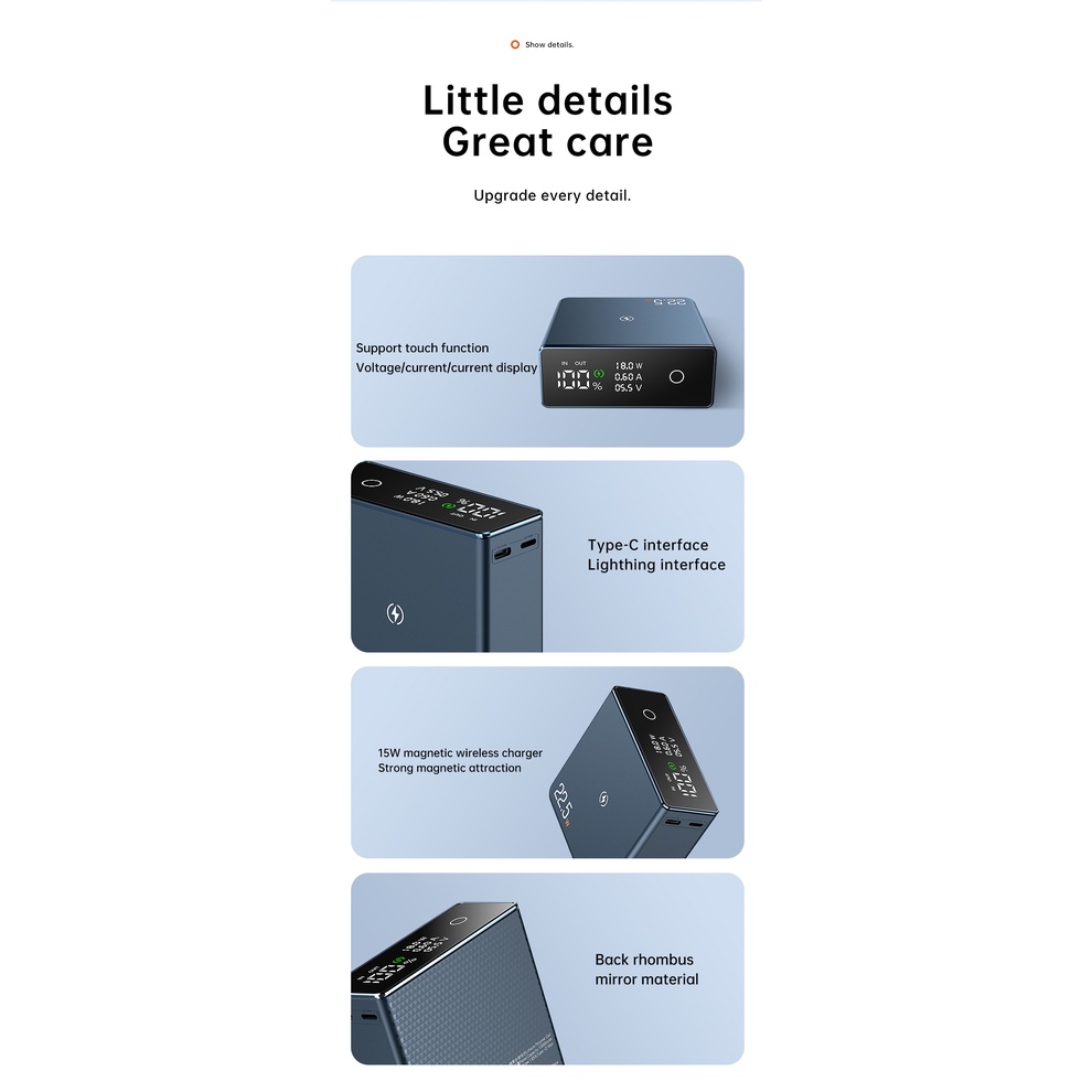 Sạc Dự Phòng 20000mAh PD20W Không Dây Có Màn Hình Kỹ Thuật Số Cho iphone 12 13 Mac Book