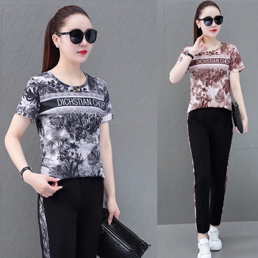 Set Bộ Thể Thao Dài Áo Thun Lạnh In 3D Họa Tiết Phối Quần Cotton Sọc Thể Thao Cổ Điển Mặc Hè Thu Xuân Đều Đẹp (2 Màu 4 S