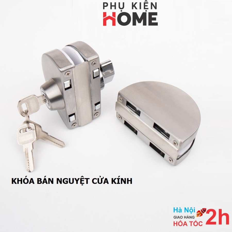 Khóa Cửa Kính mở Lùa, Bán Nguyệt Cửa Kính Lắp Đặt Không Phải Khoan Cắt Kính. Phụ Kiện Home 3205
