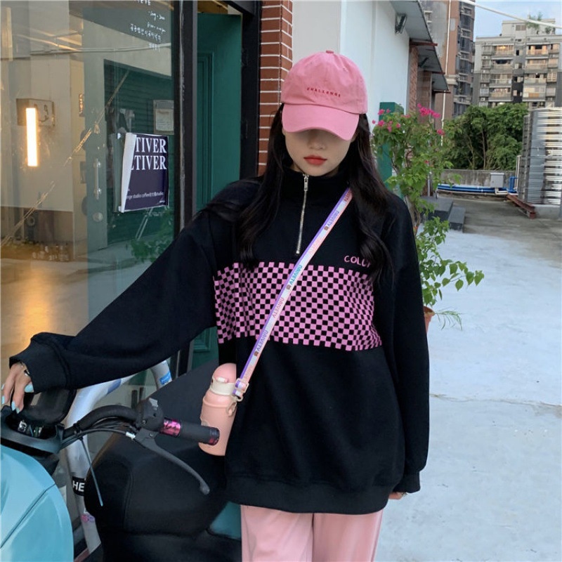 Áo Sweater Cổ Polo Dáng Rộng Họa Tiết Kẻ Sọc Thời Trang Xuân Thu 2022 Mới Cho Nữ