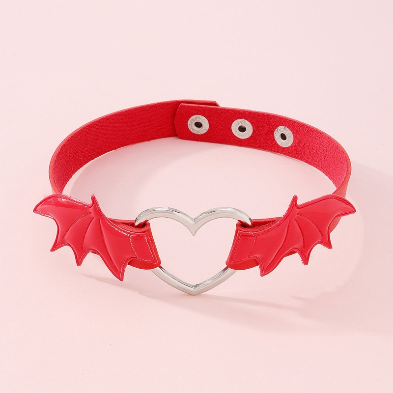 Vòng Cổ Choker Bằng Da PU Trang Trí Cánh Trái Tim Phong Cách Harajuku Cho Nữ