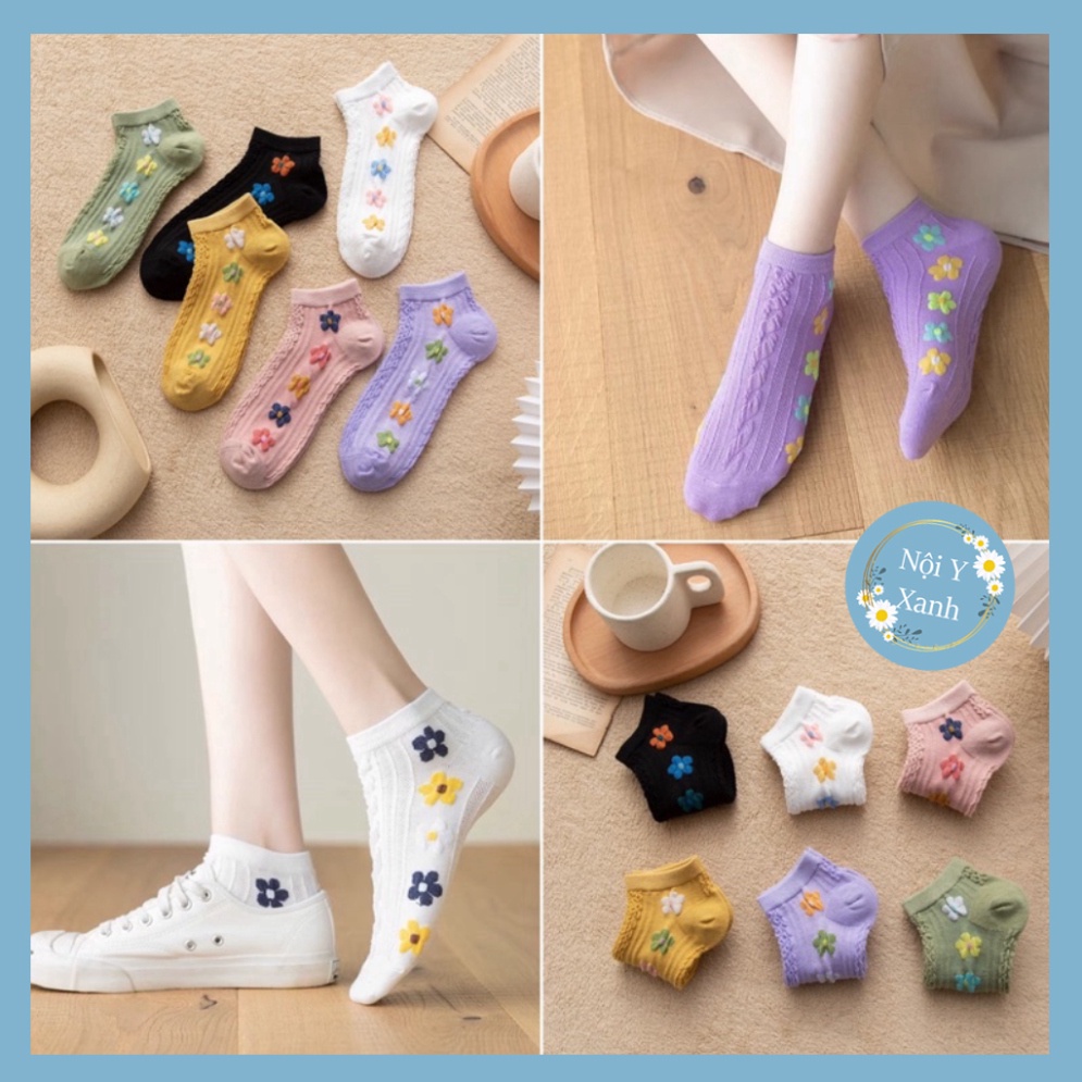 Tất vớ nữ họa mi vật liệu vải Hàn co và giãn bốn chiều,kiểu dáng thêu hoa phong thái tối tân tt8 nội y xanh, chất ấm, th