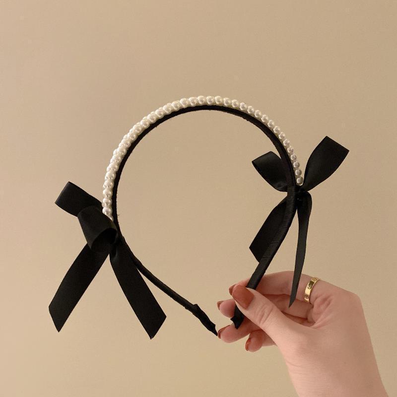 Băng Đô Nơ Đen Đính Ngọc Trai Phong Cách Hàn Quốc