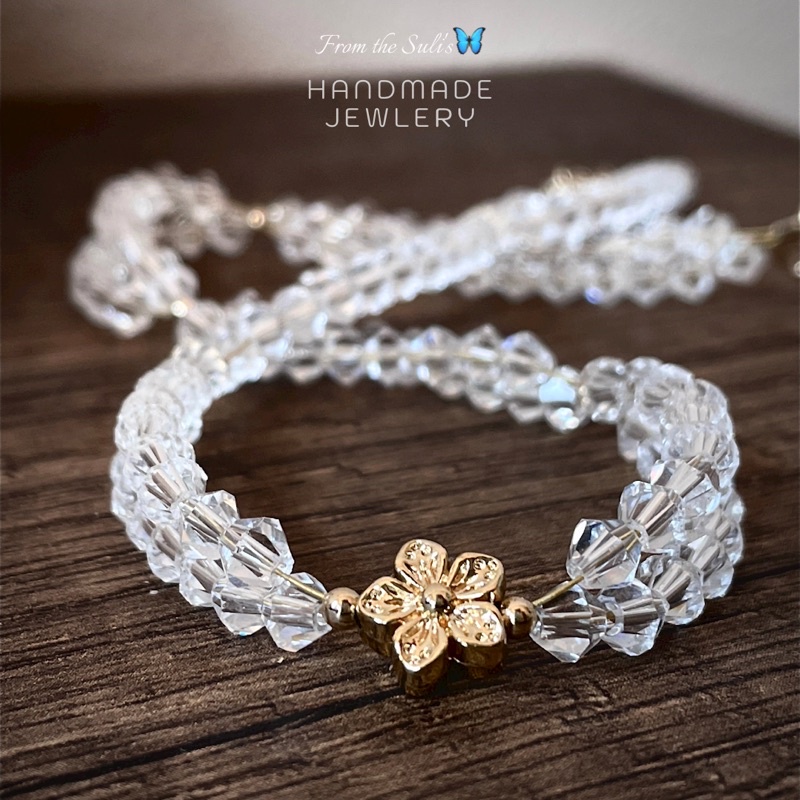 Bộ trang sức hoa tai đính chùm pha lê rơi, lấp lánh