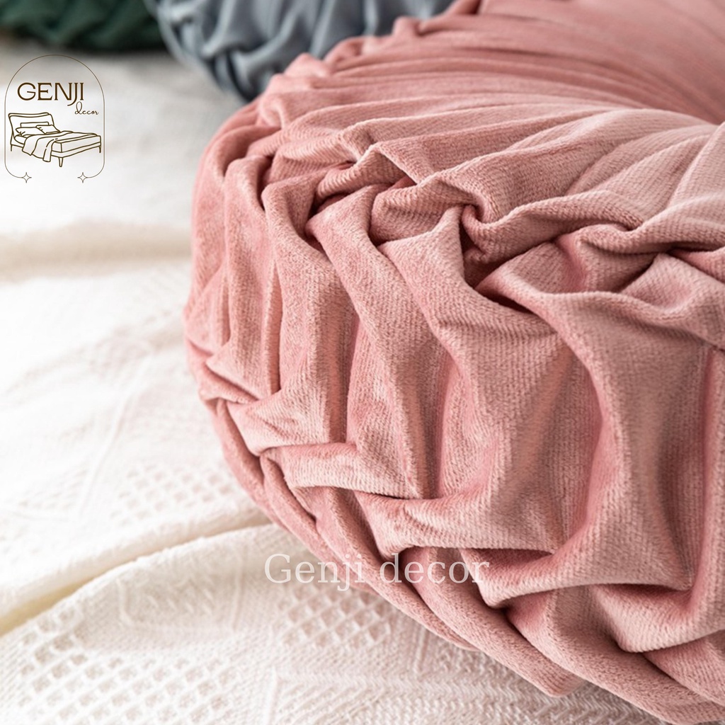 Đệm ngồi bệt bí ngô Genji Decor, đệm ngồi ghế vải nhung cao cấp dễ vệ sinh kích thước đường kính 38cm cao 12cm