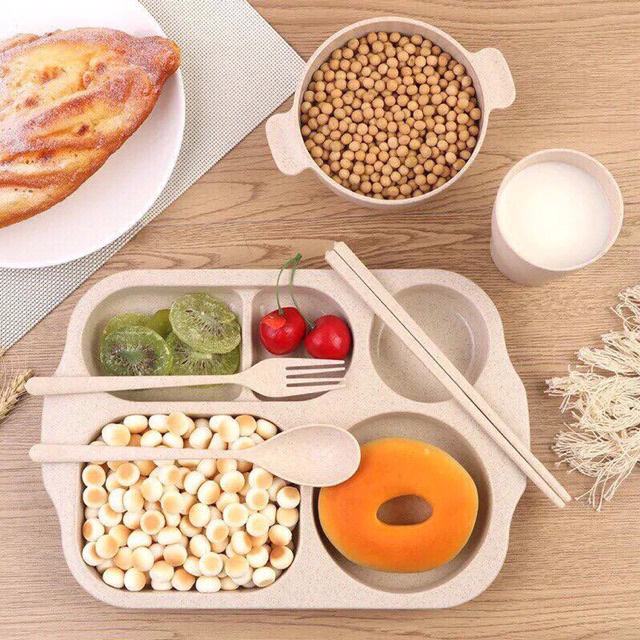 Khay đựng cơm lúa mạch gồm 6 chi tiết cho bé