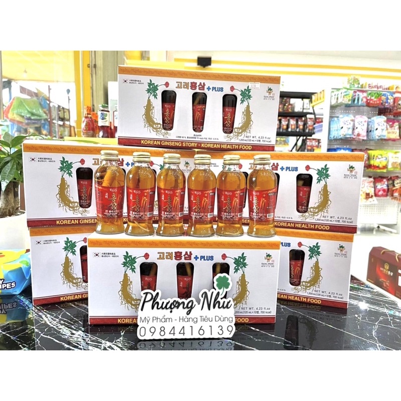 Nước Hồng Sâm Có Củ KGS Hàn Quốc 1200ml Hộp 10 chai x 120ml