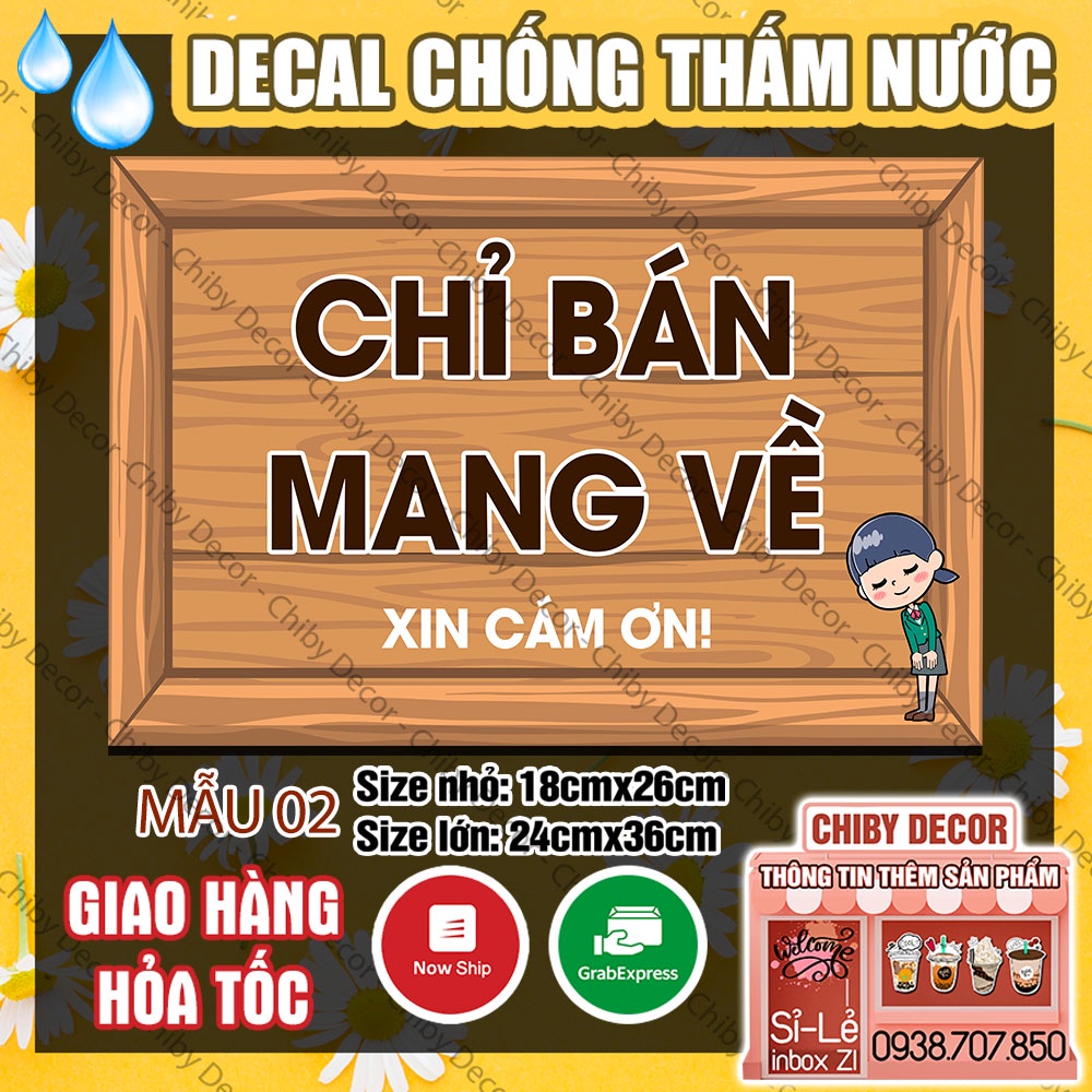 Poster Tấm Decal Dán CHỈ BÁN MANG VỀ Biển Báo Chống Nước, Hình Biển Gỗ - Dán Cửa Hàng Quán Ăn Tường, Tủ Kính