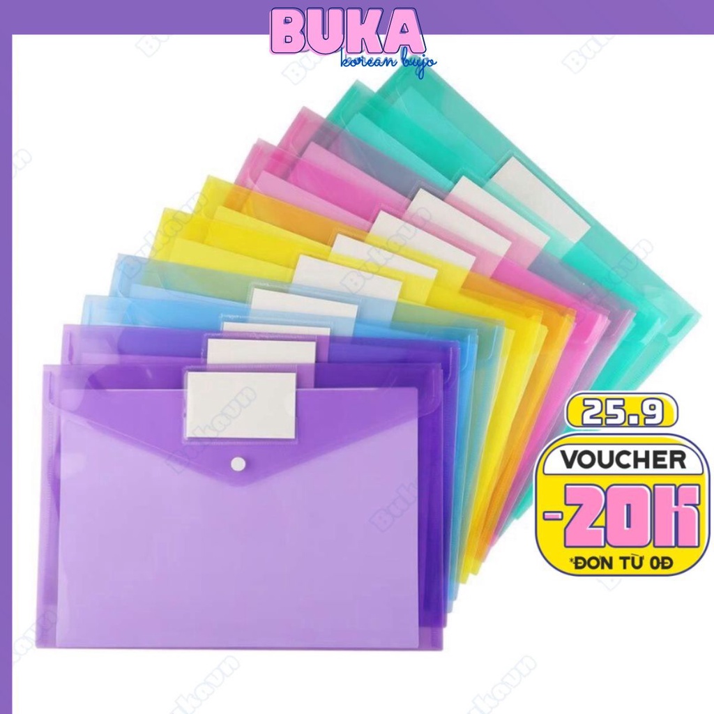 Túi đựng tài liệu A4 Basic nhiều màu 1 ngăn kèm Name tag có cúc bấm chống thấm nước tiện dụng Decorme